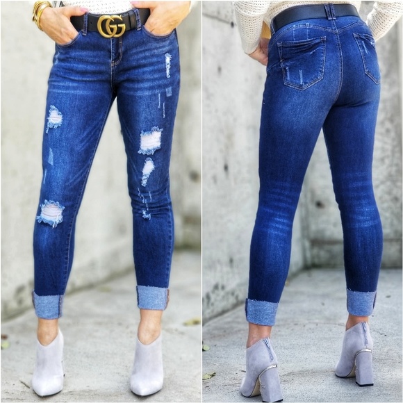 KYLIE Distressed Cuffed hem Jeans - Picture 2 of 2
